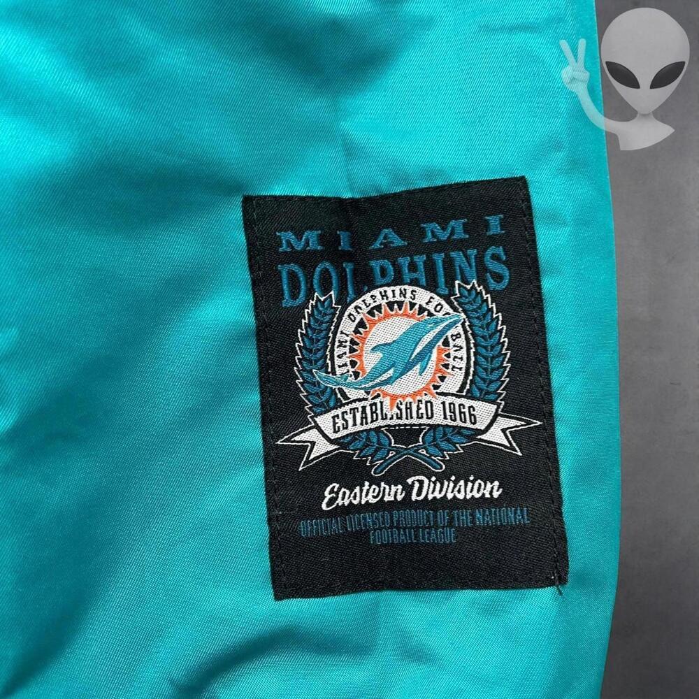Vintage Starter Miami Dolphins Satin Bomber Jacket Mens Small NFL Aqua Orange - Picture 4 of 8